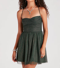 Superior Shine Glitter Lace-Up Skater Dress
