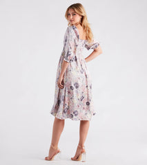 Take In The Beauty Satin Floral Midi Dress