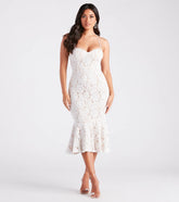 Love Is In The Air Lace Trumpet Midi Dress