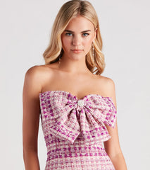 Life's A Prize Tweed Strapless Bow Dress