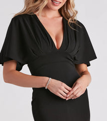 Flutter On Crepe V-Neck Midi Dress