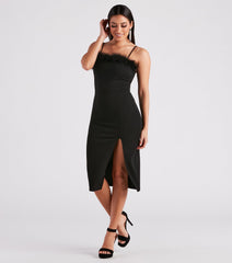 Sweet Darling Crepe Marabou Midi Dress