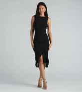 Casey Formal Mesh High Neck Ruffle Midi Dress