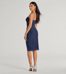 Glitz And Glimmer Glitter Mesh Wrap-Front Midi Dress