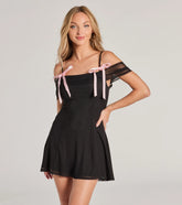 Treasured Poise Cold-Shoulder Bow A-Line Mini Dress