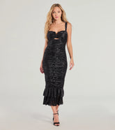 Ravishing Allure Velvet Pattern Ruffle Midi Dress