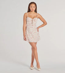 Flirty Romance Corset Lace-Up Floral A-Line Mini Dress