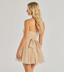 Shimmering Babe Glitter Mesh Strapless Skater Dress