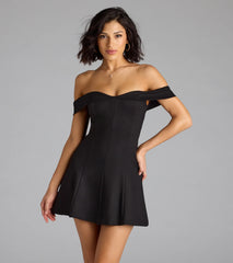 Classic Babe Off-The-Shoulder A-Line Mini Dress