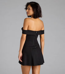 Classic Babe Off-The-Shoulder A-Line Mini Dress
