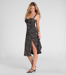 Thriving Blooms Corset Floral Slit Midi Dress