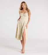 Pretty Day Corset Floral Midi Dress With Pockets