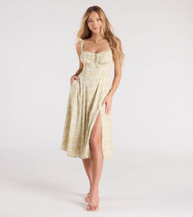 Pretty Day Corset Floral Midi Dress With Pockets