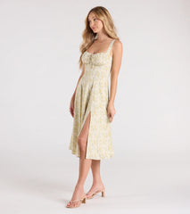 Pretty Day Corset Floral Midi Dress With Pockets