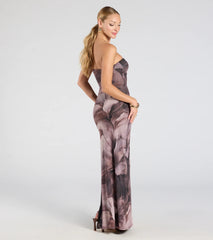 Major Energy Strapless Floral Mesh Maxi Dress