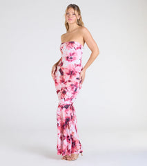 Ready To Bloom Strapless Lace-Up Floral Maxi Dress