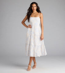 My Cute Side Tie-Back Floral Eyelet Midi Dress