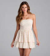 Floral Charm Ruffled Chiffon Tube Skater Dress