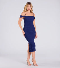 One For The Books Cold Shoulder Mesh Midi Dress