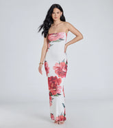 Bold Stunner Floral Mesh Strapless Maxi Dress