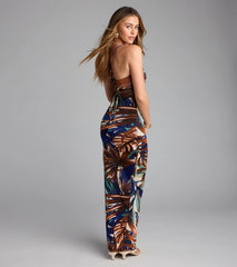 Catch Flights Tropical Lace-Up Slit Maxi Dress