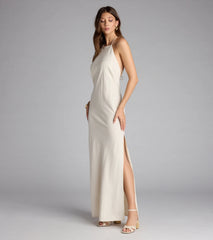 Coastal Chic Linen Halter Maxi Dress