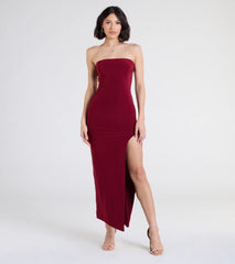 Sleek Fit Strapless High Slit Maxi Dress