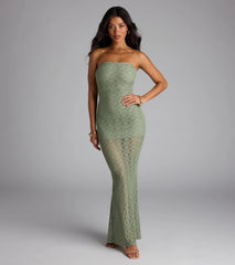 Wanting More Strapless Lace Knit Maxi Dress