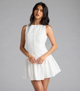 East Coast Girlie Button Linen Skater Dress