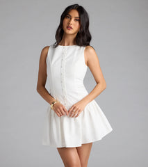 East Coast Girlie Button Linen Skater Dress