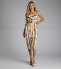 Meet Your Match Striped Lace-Up Midi Dress