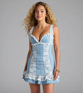 Stylish Cutie Denim Lace Trim Mini Dress