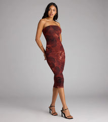 Chic Glimpse Floral Tube Midi Dress