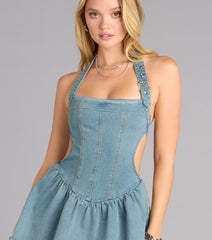 Blue Crush Denim Halter Skater Dress