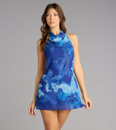 Ocean Bloom Halter Mini Dress