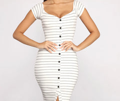 Stripe It Down Ribbed Button Down Midi Dress