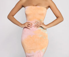 Strapless Tube Tie Dye Midi Dress
