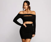 Off The Shoulder Ribbed Knit Cutout Mini Dress