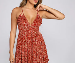 Floral Twirl Ruffled Skater Dress