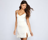 The Minimal Satin High Slit Mini Dress