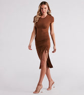 On The Go Crew Neck Slit Midi Dress