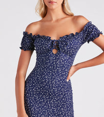 La Quinta Ditsy Floral Rib Knit Mini Dress