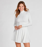 Winter Chic Mock Neck Long Sleeve Skater Dress