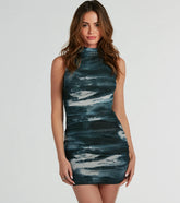 Artsy Scene Mock Neck Abstract Mini Dress