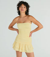 Here Comes The Sun Strapless Ruffled Mini Dress