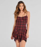 Edgy In Plaid Scoop Neck Mesh Mini Dress