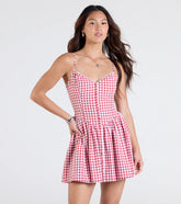 Get Cutesy V-Neck Gingham Skater Dress