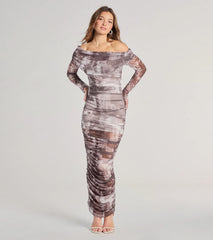 Uptown Doll Off-The-Shoulder Abstract Maxi Dress