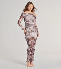 Uptown Doll Off-The-Shoulder Abstract Maxi Dress
