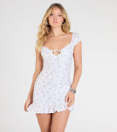 Flirty Effect Cap Sleeve Bodycon Floral Mini Dress